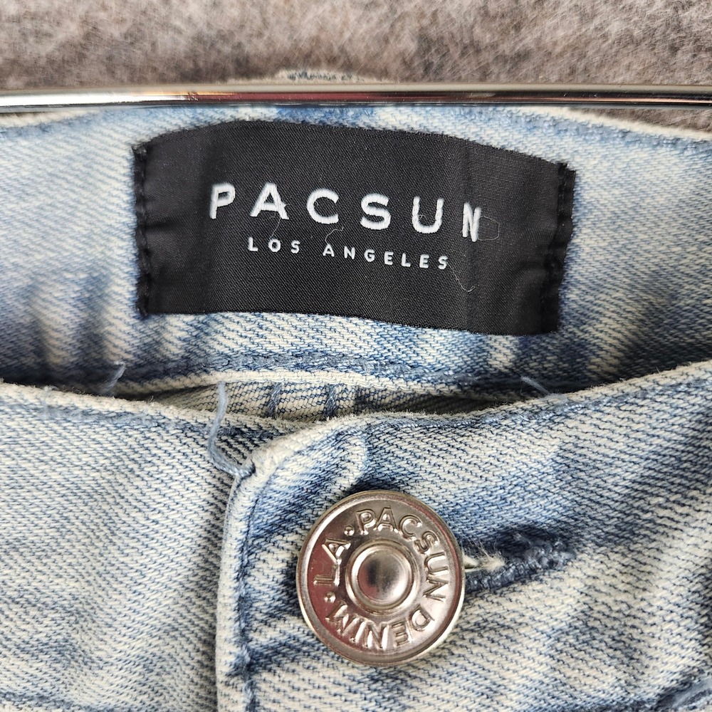 PacSun Skinny Denim Shorts Mens 30‎ Light Blue Distressed Raw Hem 170SP179000PC - Picture 2 of 16